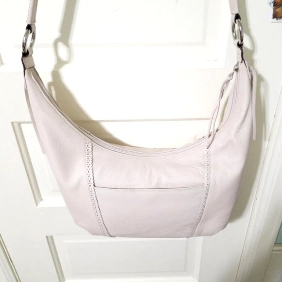 NEW Stone Mountain Cream 100% Leather Small Crescent Shoulder Bag Purse Top Zip - Picture 5 of 14